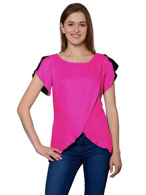 fuschia cotton blend asymmetric top - 20034737 - Very Small Image - 1