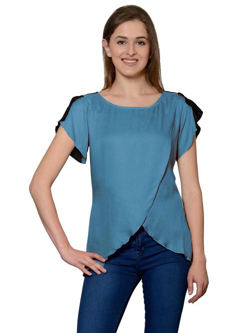 blue cotton blend asymmetric top - 20034738 - Very Small Image - 1
