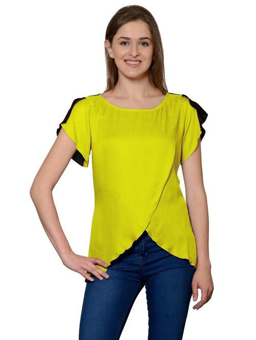 neon yellow cotton blend asymmetric top - 20034739 - Very Small Image - 1