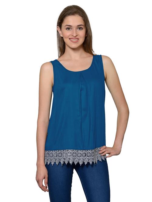 blue cotton blend regular top - 20034771 - Very Small Image - 1