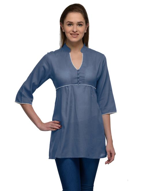 women's a line mandarin neck top - 20034799 - Very Small Image - 1