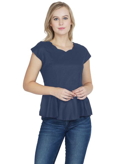 women's peplum scalloped neck top - 20034928 - Very Small Image - 1