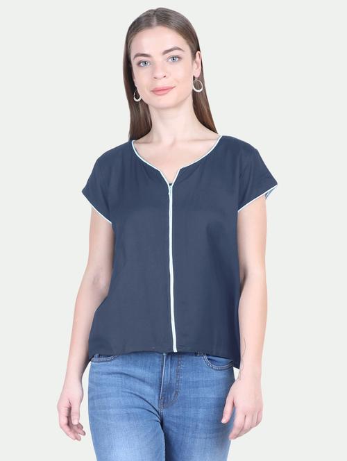 women's straight notch neck top - 20035021 - Very Small Image - 1