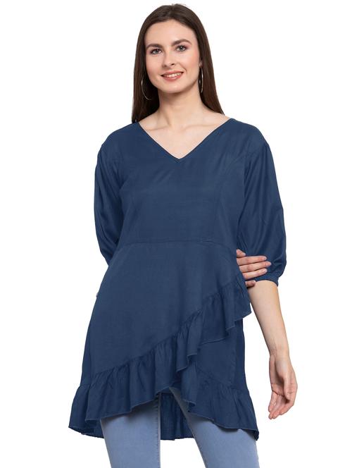 women's ruffle v neck top - 20035116 - Very Small Image - 1