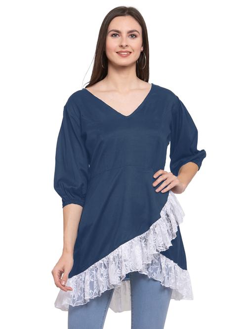 women's ruffle v neck top - 20035128 - Very Small Image - 1