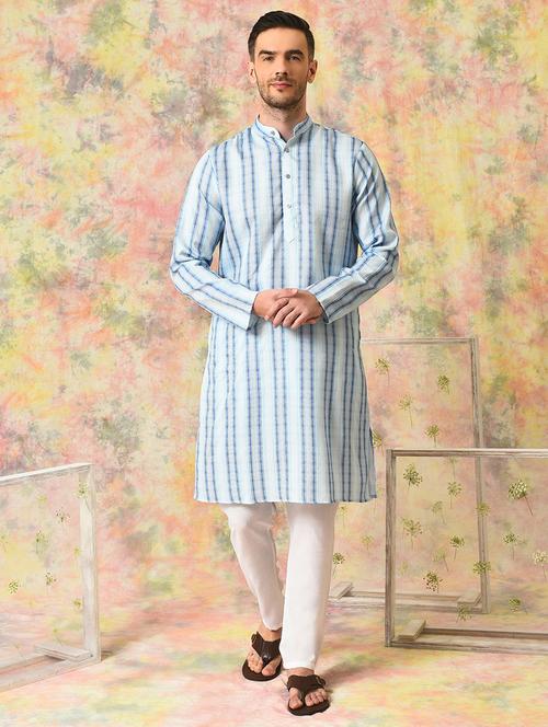 white geometric kurta pyjama set - 20035303 - Very Small Image - 1