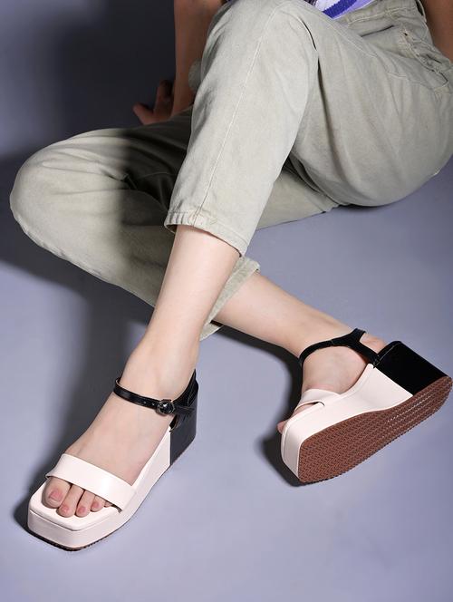 shoetopia stylish solid cream platform heels for women & girls - 20035376 - Very Small Image - 1