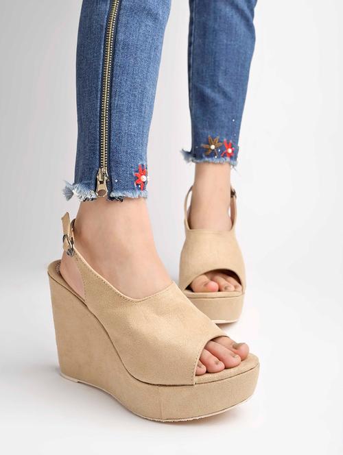 shoetopia stylish casual beige wedges for women & girls - 20035384 - Very Small Image - 1