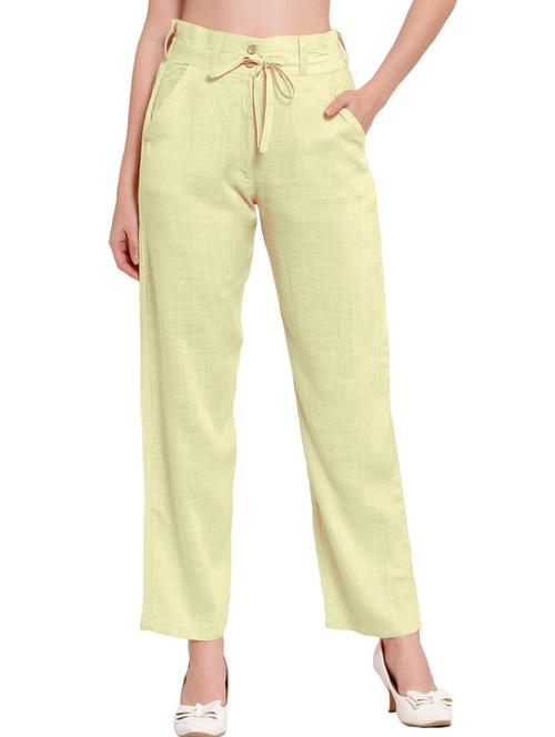 women solid lime green flat front trouser - 20037097 - Very Small Image - 1