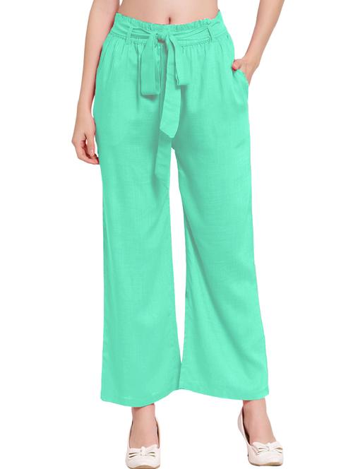 women solid sea green detailed flat front trouser - 20037147 - Very Small Image - 1