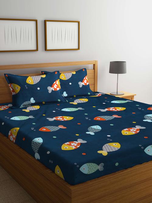 fabinaliv multicolor cartoon print 300 tc cotton blend king size double bedsheet with 2 pillow covers - 20039074 - Very Small Image - 1