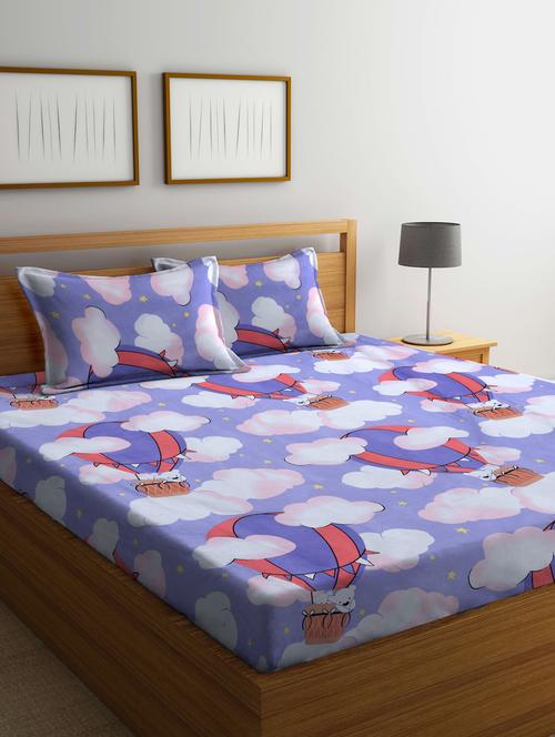 fabinaliv multicolor cartoon print 300 tc cotton blend king size double bedsheet with 2 pillow covers - 20039077 - Very Small Image - 1