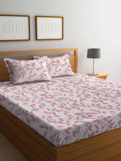 fabinaliv multicolor floral 300 tc cotton blend king size double bedsheet with 2 pillow covers - 20039105 - Very Small Image - 1