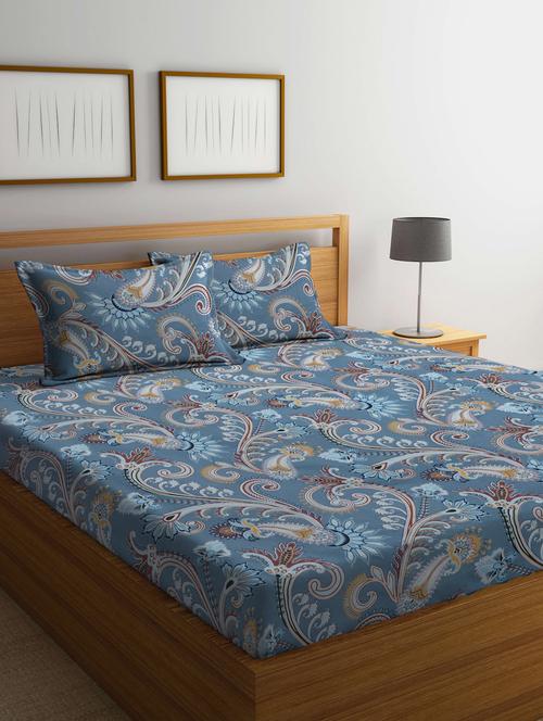 fabinaliv multicolor floral 300 tc cotton blend king size double bedsheet with 2 pillow covers - 20039110 - Very Small Image - 1