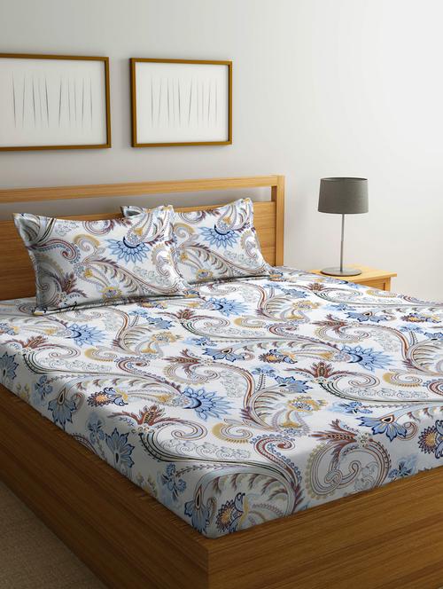 fabinaliv multicolor floral 300 tc cotton blend king size double bedsheet with 2 pillow covers - 20039111 - Very Small Image - 1
