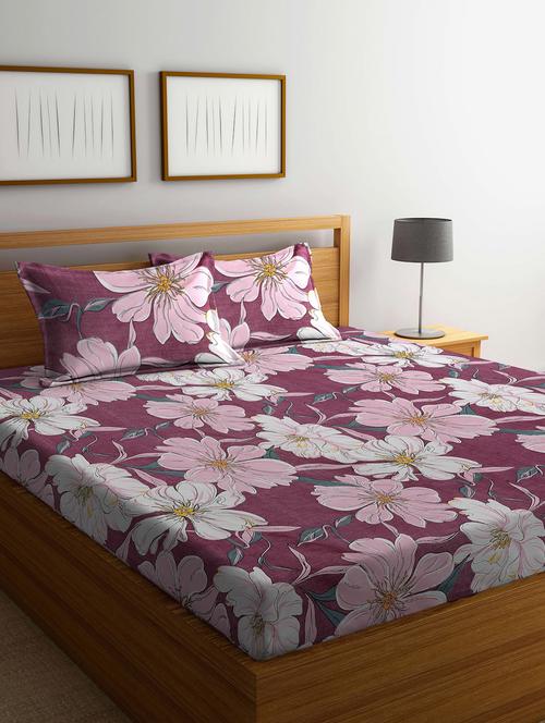 fabinaliv multicolor floral 300 tc cotton blend king size double bedsheet with 2 pillow covers - 20039113 - Very Small Image - 1