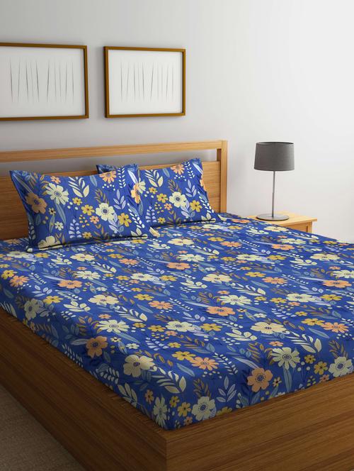 fabinaliv multicolor floral 300 tc cotton blend super king size double bedsheet with 2 pillow covers - 20039133 - Very Small Image - 1