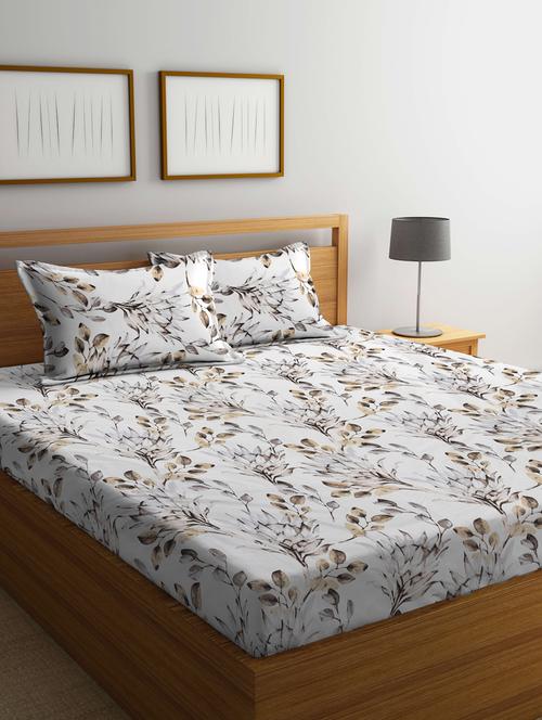 fabinaliv multicolor floral 300 tc cotton blend super king size double bedsheet with 2 pillow covers - 20039134 - Very Small Image - 1
