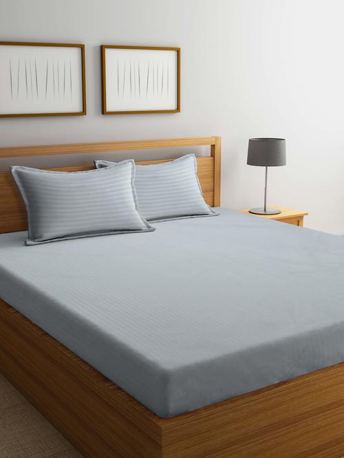 fabinaliv light grey striped 300 tc cotton blend super king size double bedsheet with 2 pillow covers - 20039167 - Very Small Image - 1