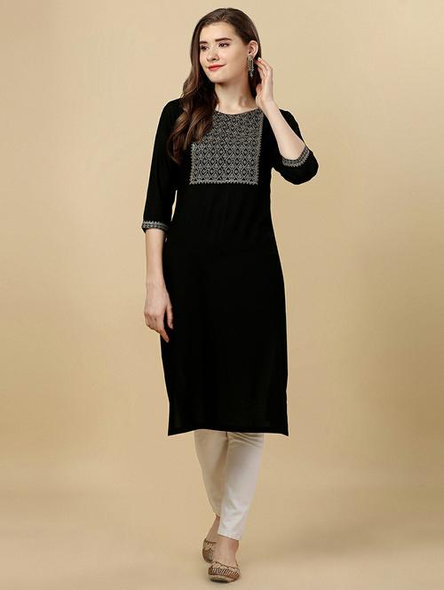 round neck embroidered straight kurta - 20039750 - Very Small Image - 1