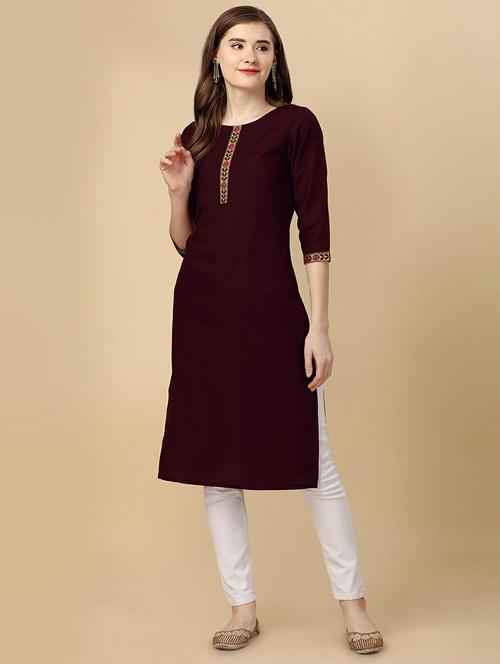 round neck solid straight kurta - 20039751 - Very Small Image - 1