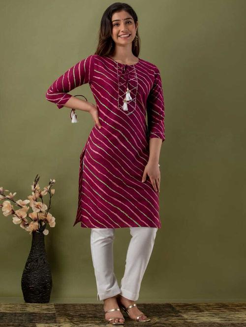 round neck leheriya printed straight kurta - 20040253 - Very Small Image - 1