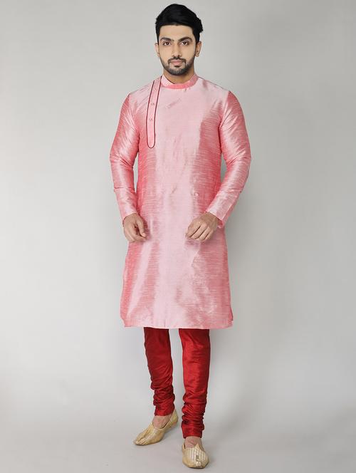 pink solid mandarin neck long sleeves kurta - 20040309 - Very Small Image - 1