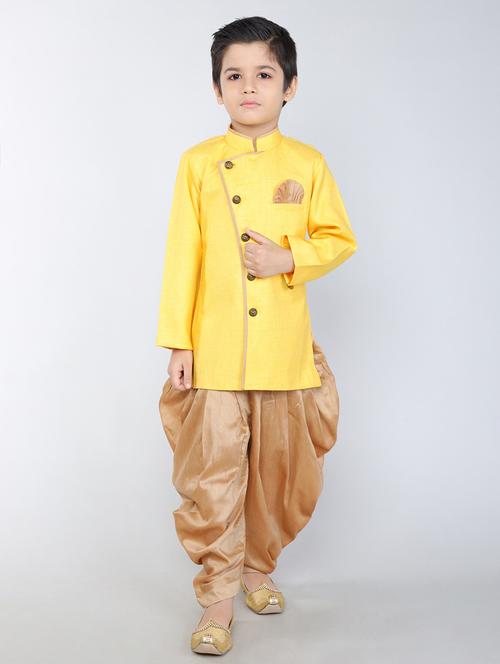 yellow cotton sherwani - 20040388 - Very Small Image - 1