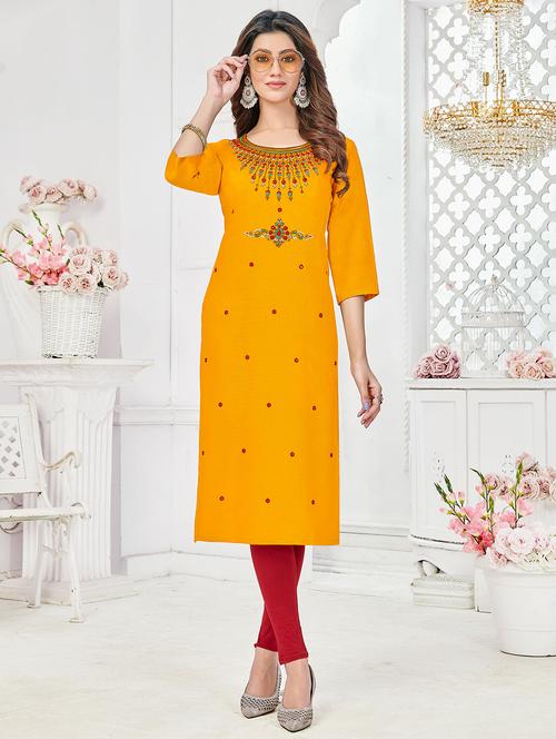 round neck embroidered straight kurta - 20041563 - Very Small Image - 1