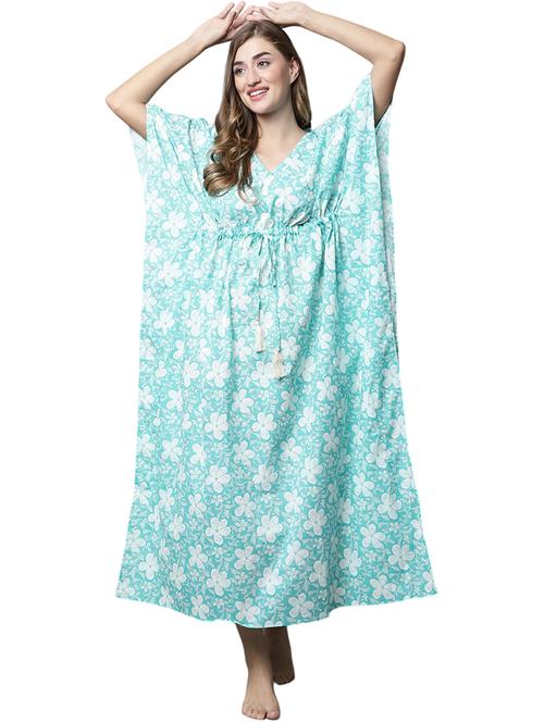 light blue printed cotton kaftan - 20045156 - Very Small Image - 1