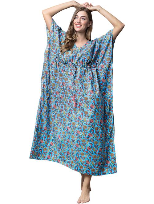 blue printed cotton kaftan - 20045170 - Very Small Image - 1