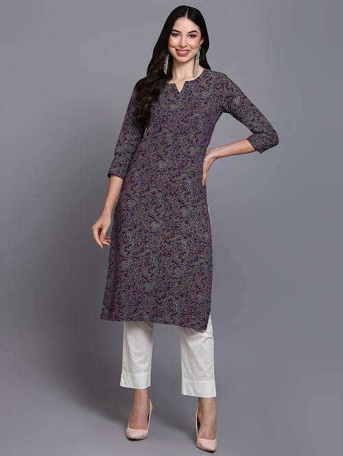 purple cotton straight kurta - 20045209 - Very Small Image - 1