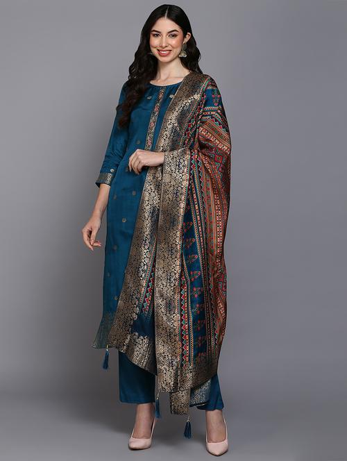teal kurta pant set - 20045215 - Very Small Image - 1