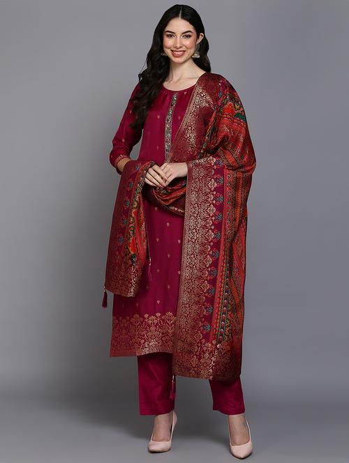 burgundy kurta pant set - 20045218 - Very Small Image - 1