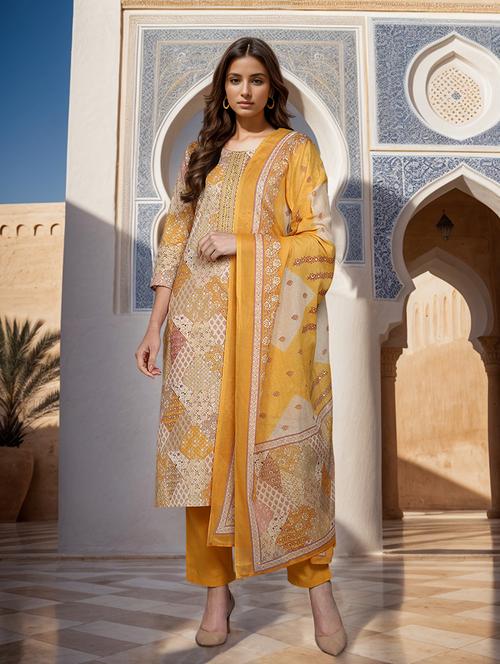 yellow kurta pant set - 20045225 - Very Small Image - 1