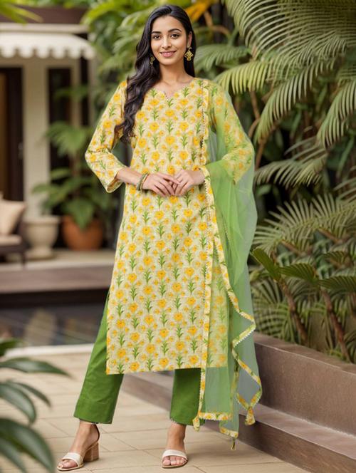 yellow kurta pant set - 20045246 - Very Small Image - 1