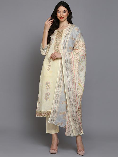 cream kurta pant set - 20045247 - Very Small Image - 1