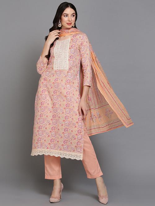 peach kurta pant set - 20045249 - Very Small Image - 1
