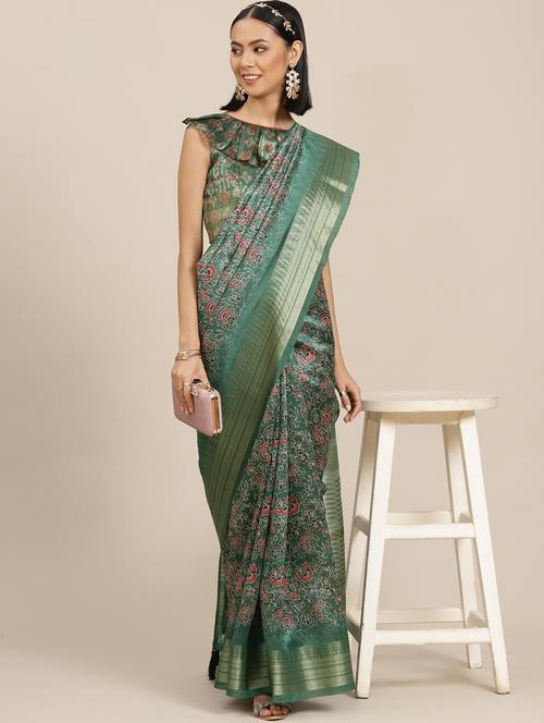 women's self design green colored saree with blouse - 20045862 - Very Small Image - 1