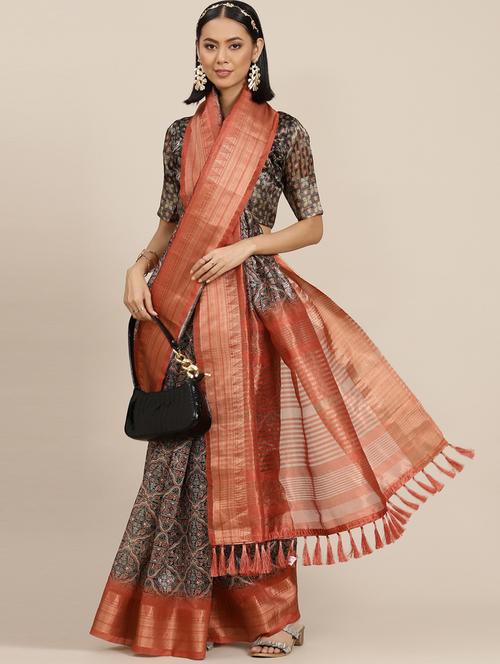 women's self design black colored saree with blouse - 20045863 - Very Small Image - 1