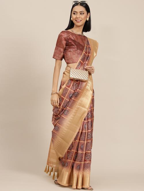 women's ajrakh multi colored saree with blouse - 20045864 - Very Small Image - 1