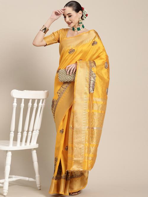 yellow embroidered woven saree - 20045959 - Very Small Image - 1