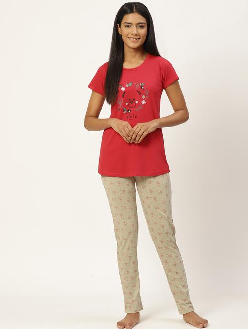 women printed full length nightwear set - 20046060 - Very Small Image - 1