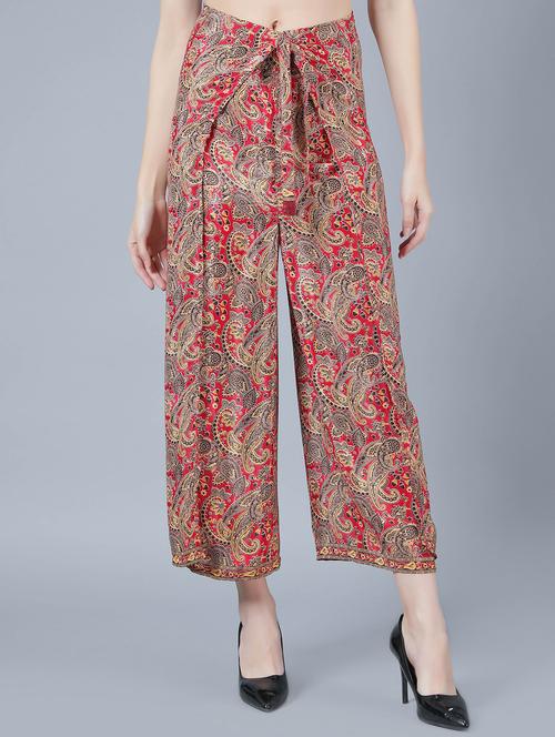 red silk blend straight palazzo - 20046073 - Very Small Image - 1