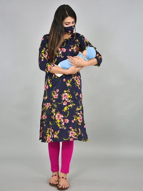 round neck printed maternity kurta - 20046079 - Very Small Image - 1