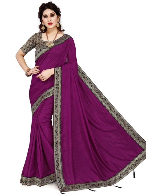 purple solid bordered saree with blouse - 20046295 - Very Small Image - 1