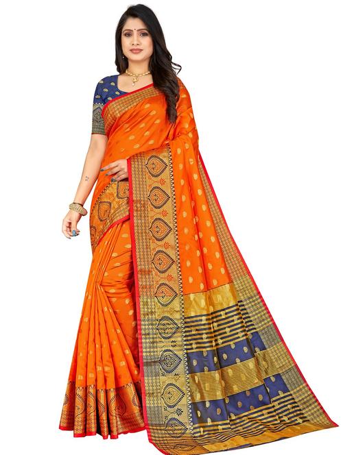 orange self design woven saree - 20046386 - Very Small Image - 1