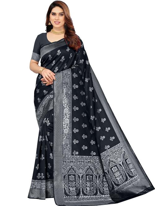 black self design woven saree with blouse - 20046407 - Very Small Image - 1