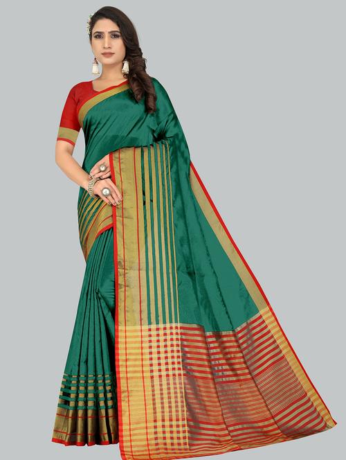 green woven saree - 20046449 - Very Small Image - 1