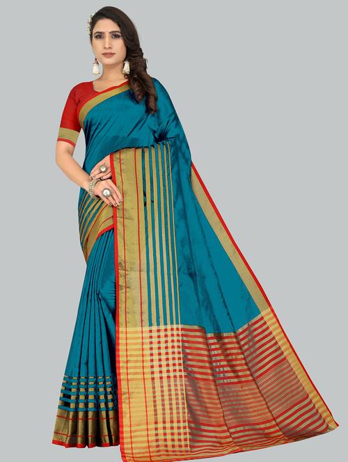 teal woven saree with blouse - 20046452 - Very Small Image - 1